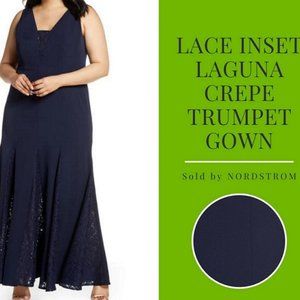 Eliza J Lace Inset Laguna Crepe Trumpet Gown 22W N